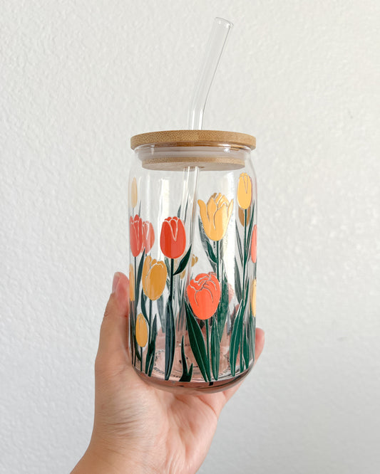 Happy Tulips Glass Cup
