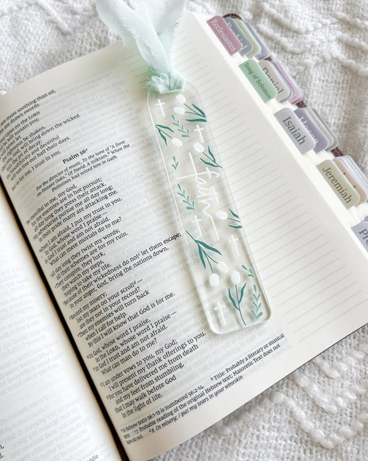 Faith White Tulip Acrylic Bookmark