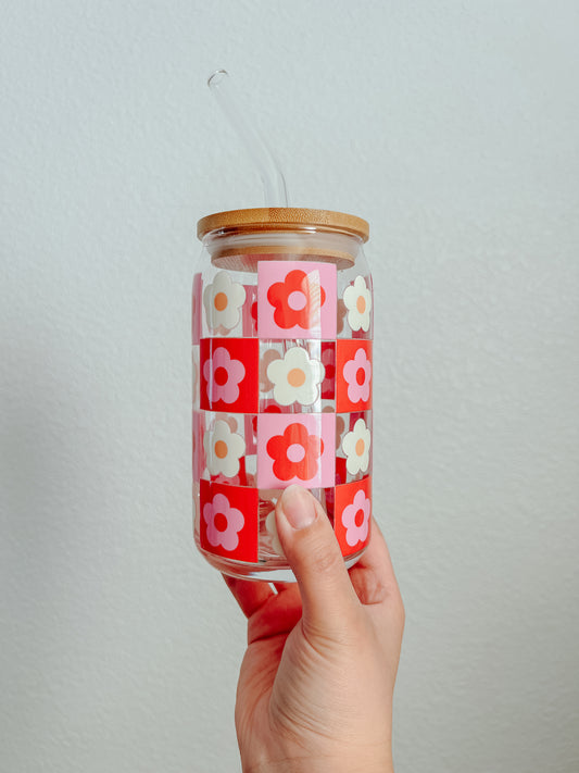 Retro Flower Pink Glass Cup