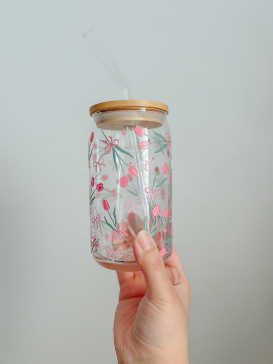 Bow & Tulip Glass Cup