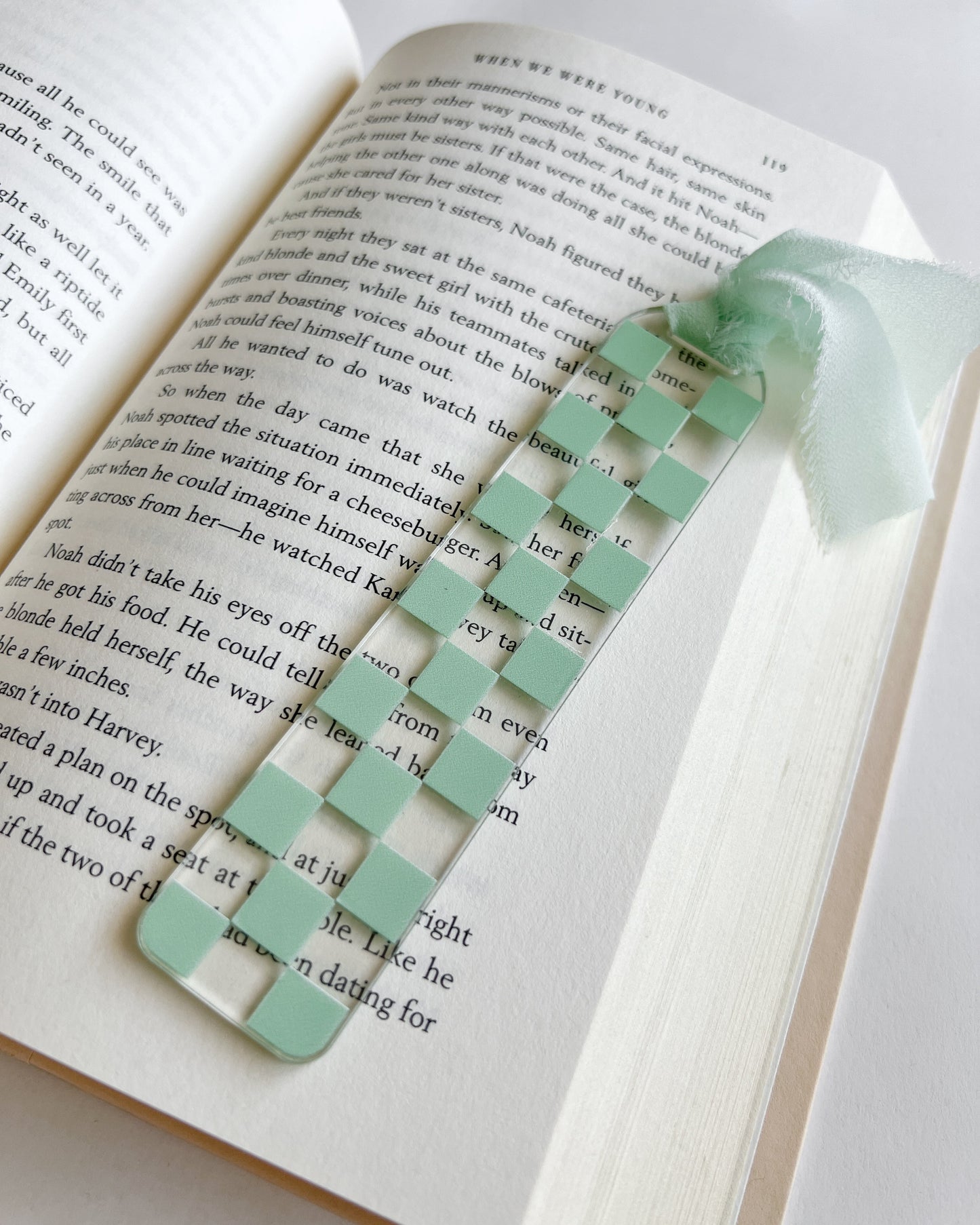 Sage Checkered Acrylic Bookmark