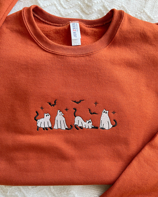 Ghost Cats Embroidered Sweatshirt