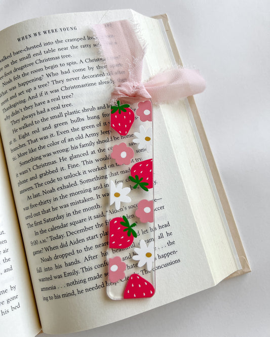 Floral Strawberry Acrylic Bookmark