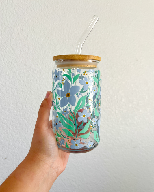 Blue Petal Party Glass Cup