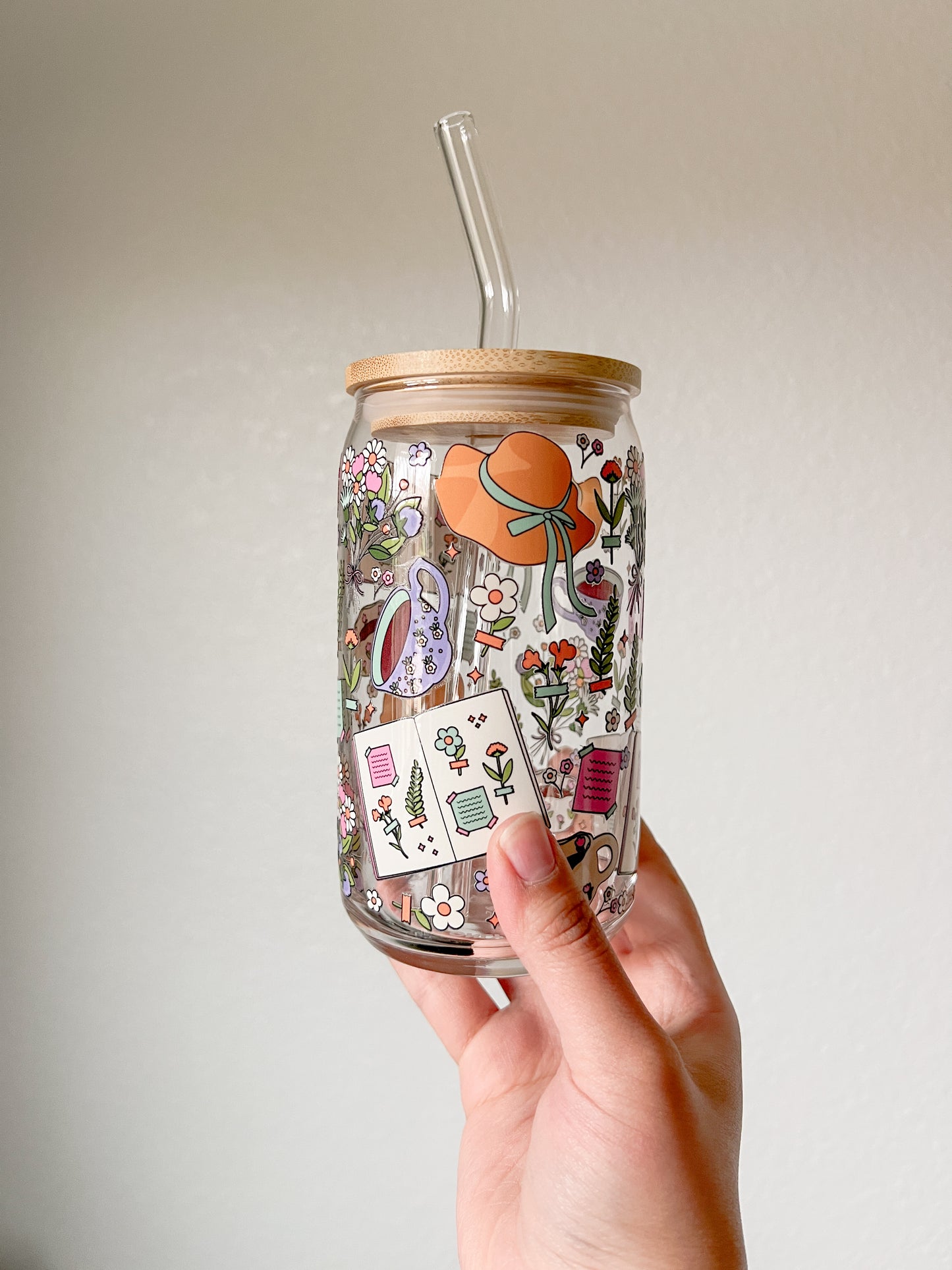 16 oz. Glass Cup, Tea Time