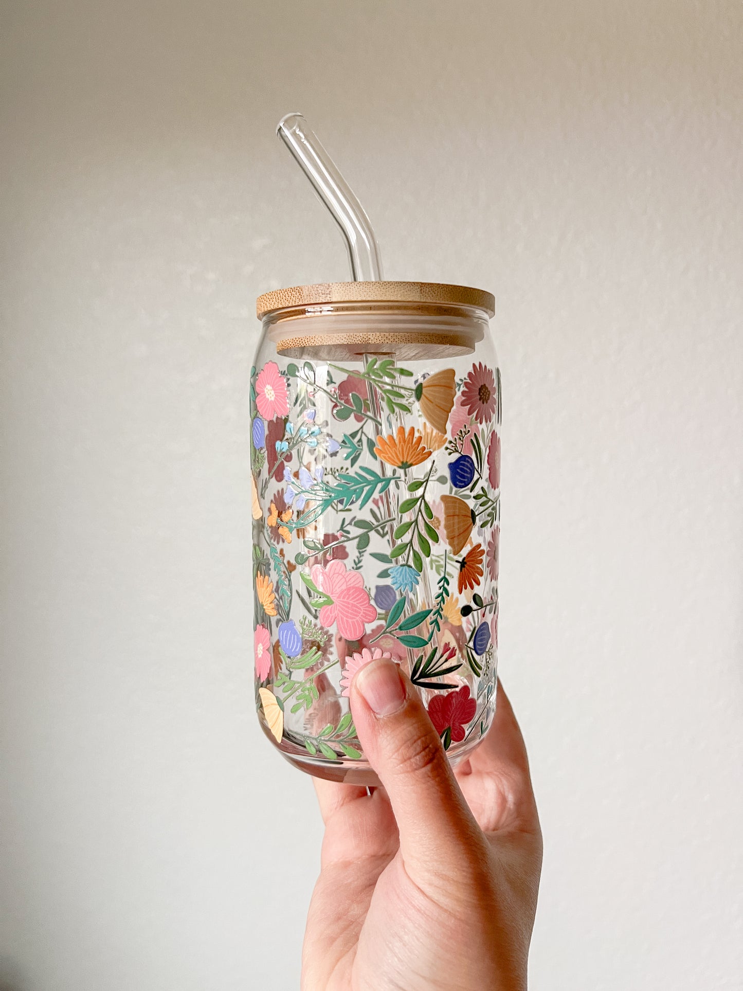 16 oz. Glass Cup, Flower Garden