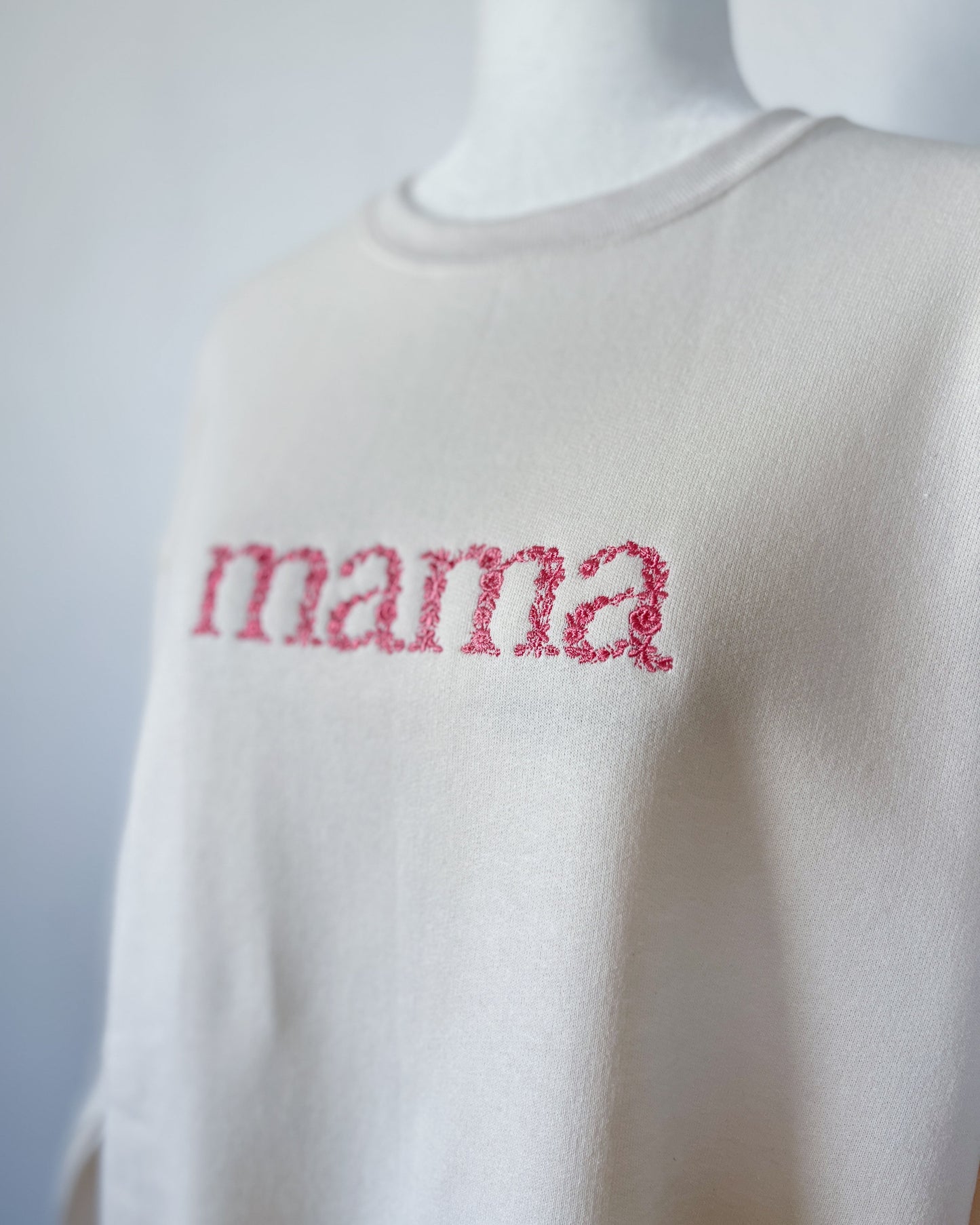 Mama Embroidered Crewneck, Deep Rose
