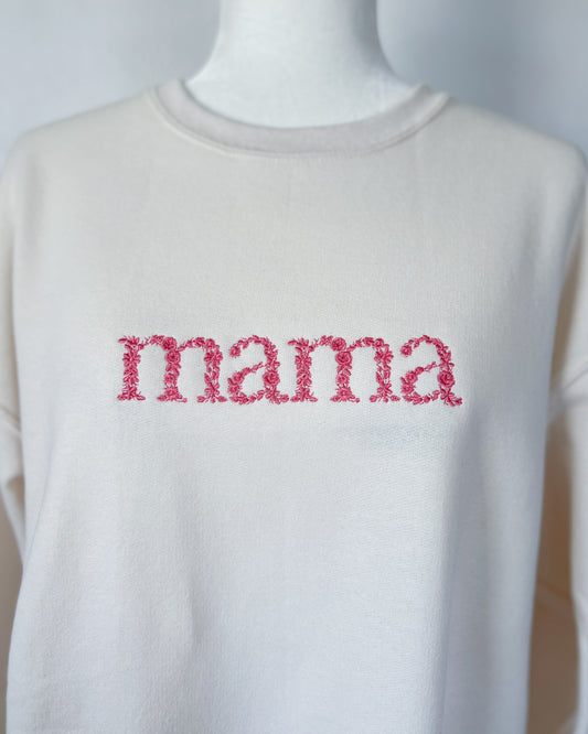 Mama Embroidered Crewneck, Deep Rose