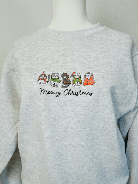 Meowy Christmas Cats Embroidered Crewneck