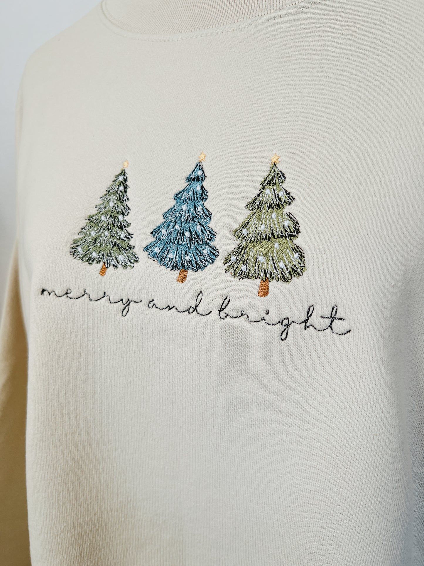 Merry & Bright Christmas Trees Embroidered Crewneck