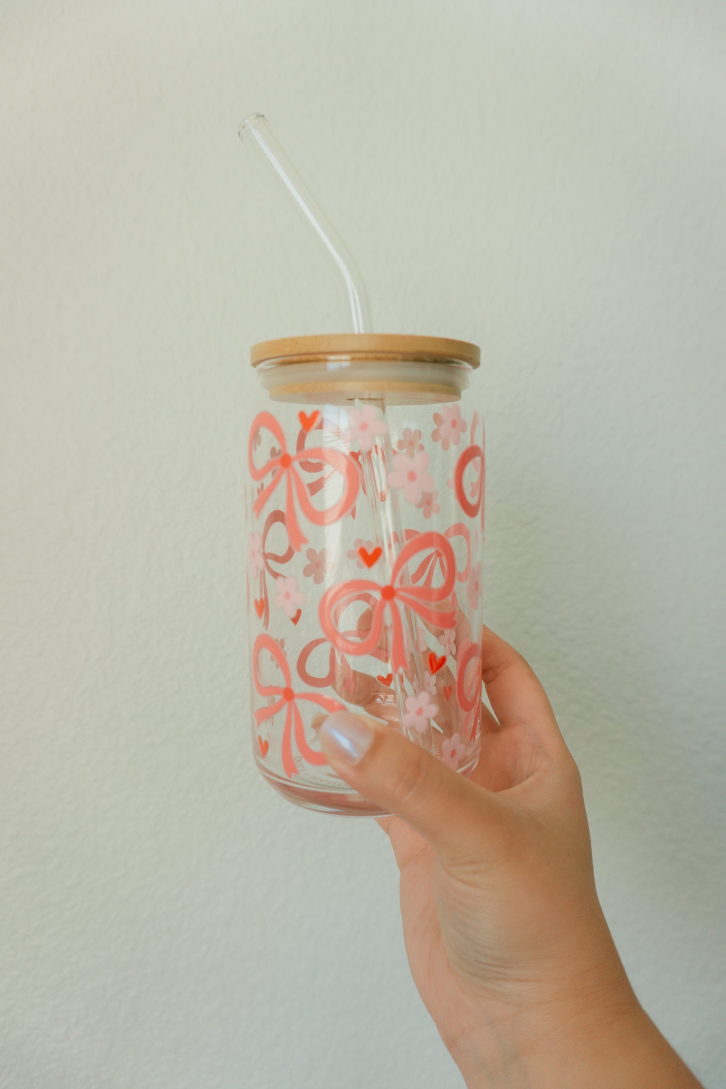 Pink Coquette Bow Glass Cup