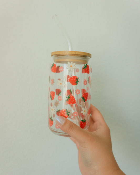 Floral Strawberry Glass Cup
