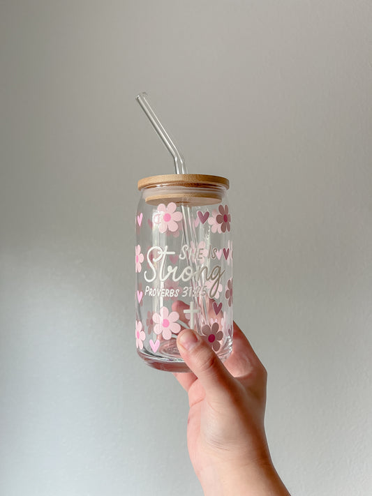 She is Strong Glass Cup