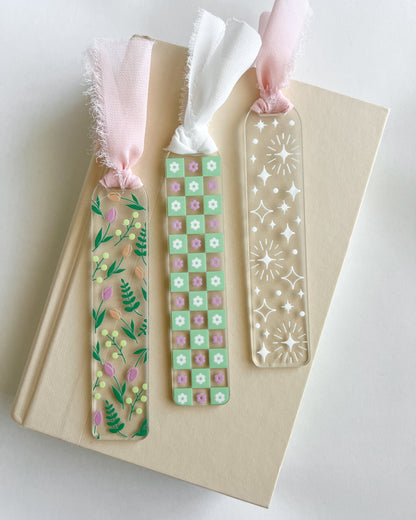 Sage Checkered Acrylic Bookmark