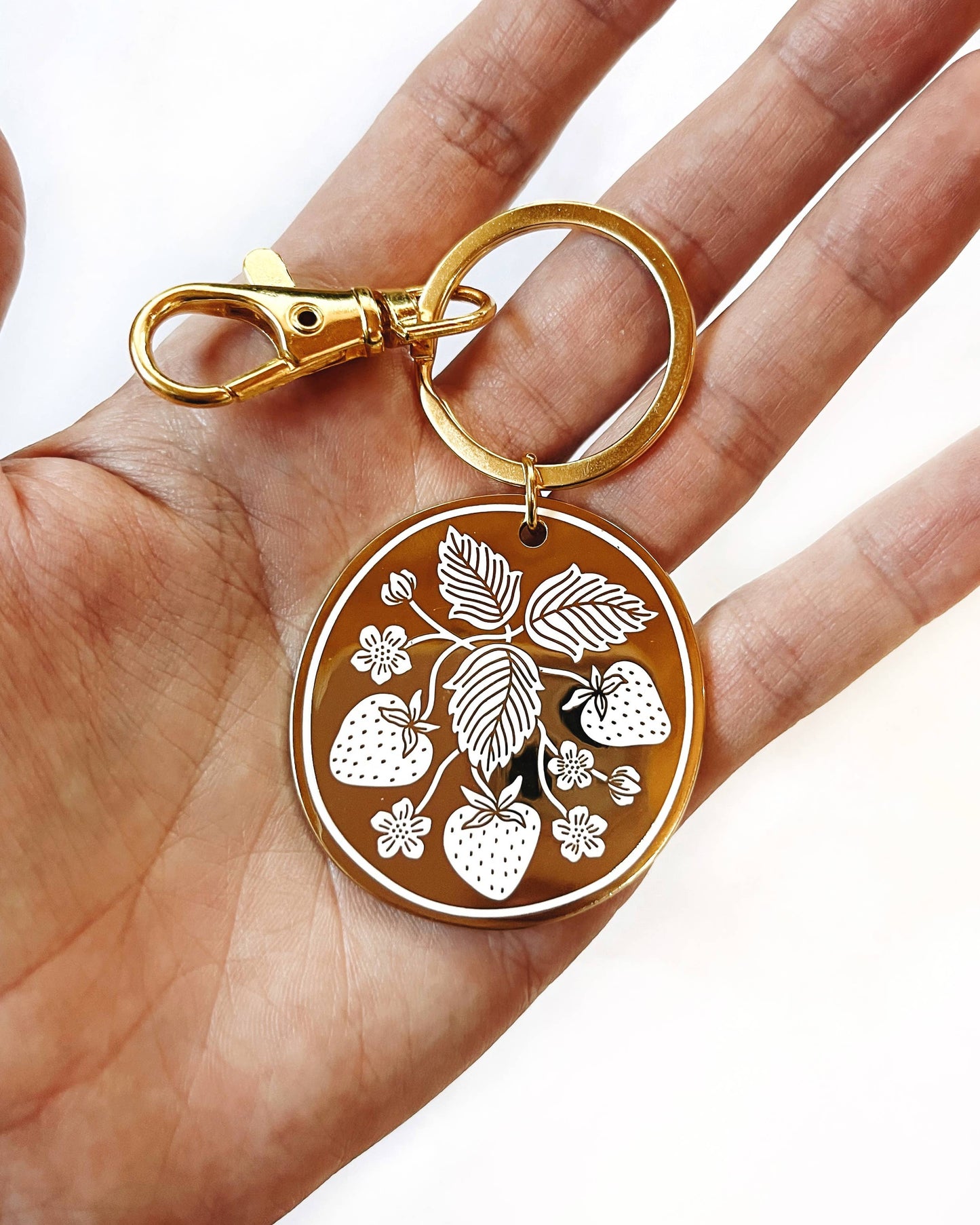 Strawberry Keychain | Hard enamel minimalist key ring garden