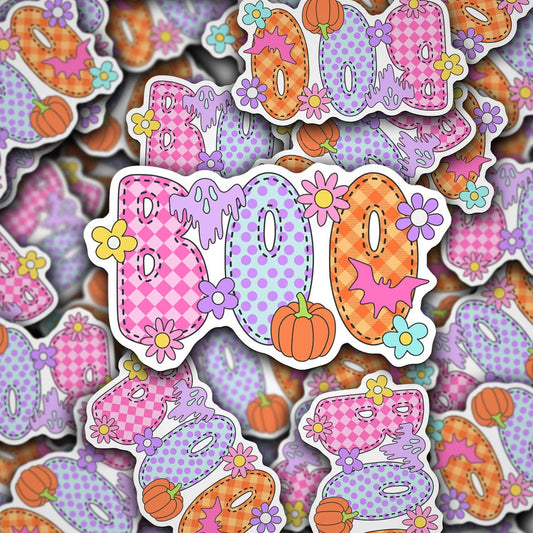 Halloween Boo Fabric Stitches Sticker