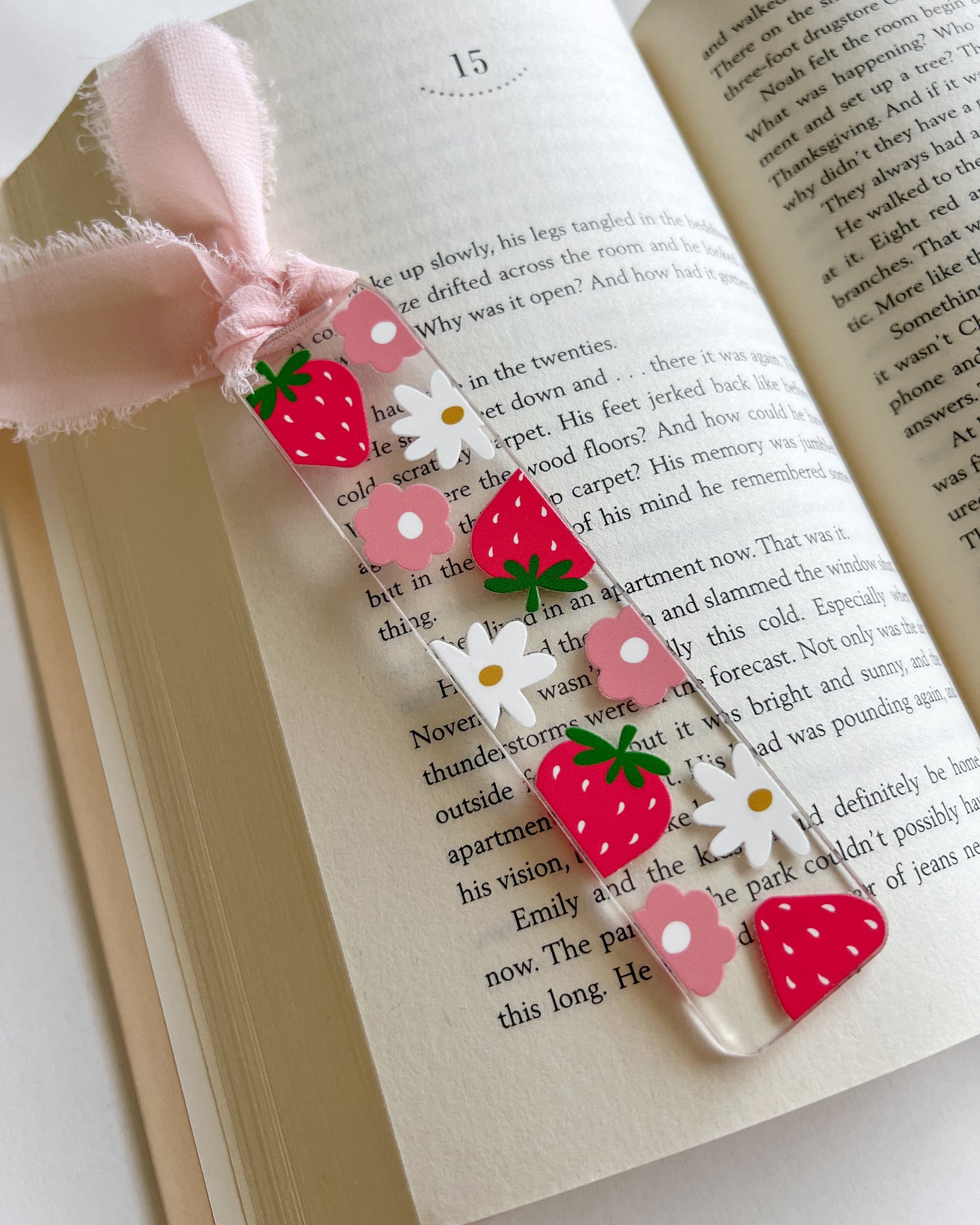Floral Strawberry Acrylic Bookmark