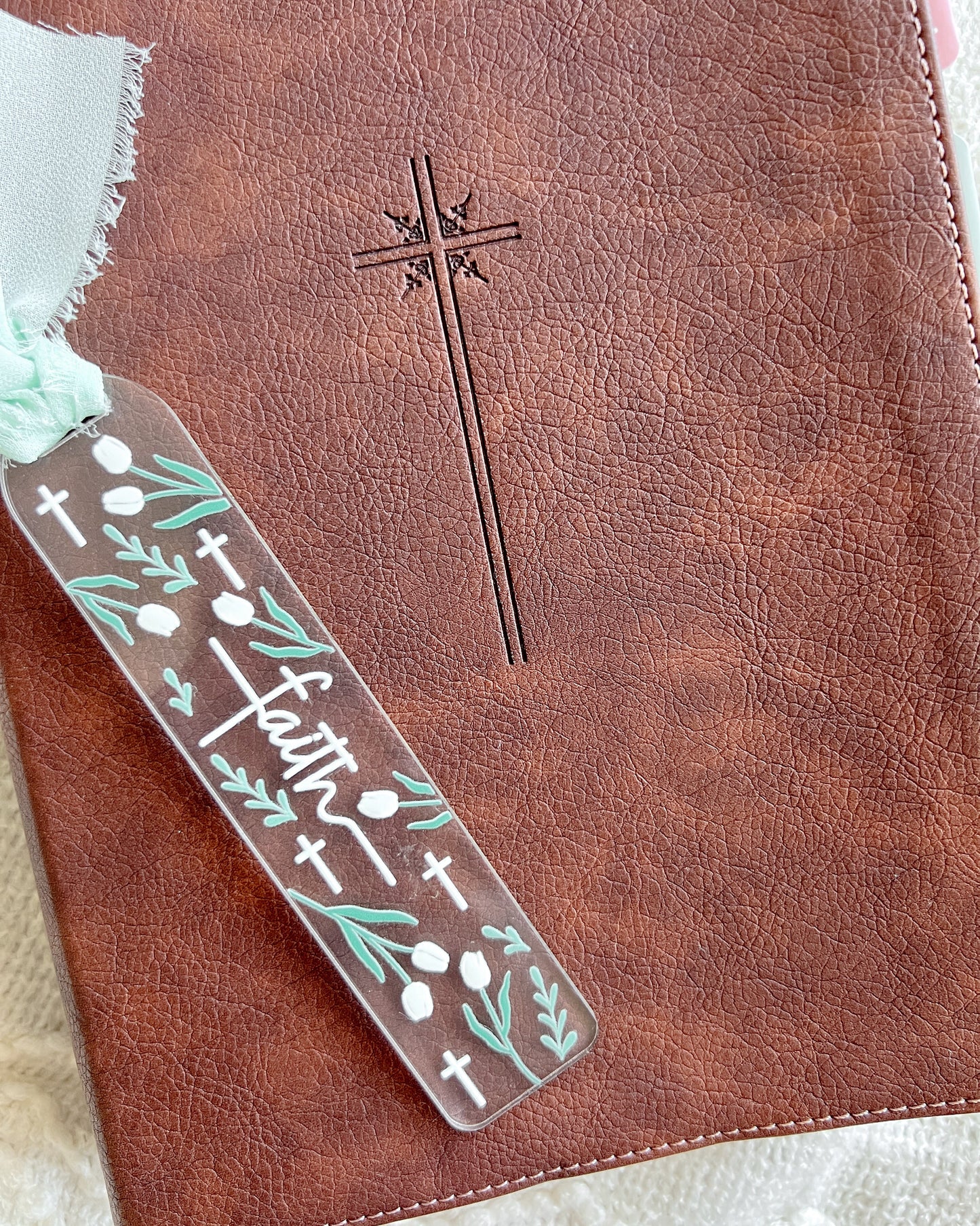 Faith White Tulip Acrylic Bookmark