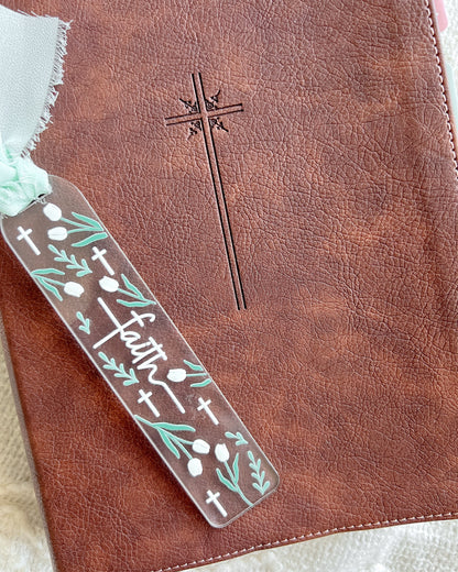 Faith White Tulip Acrylic Bookmark