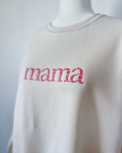 Mama Embroidered Crewneck, Deep Rose