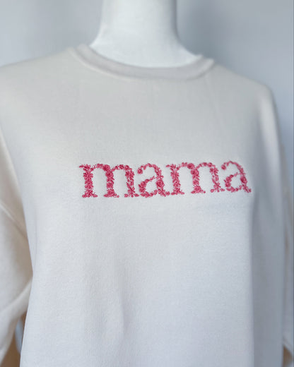 Mama Embroidered Crewneck, Deep Rose