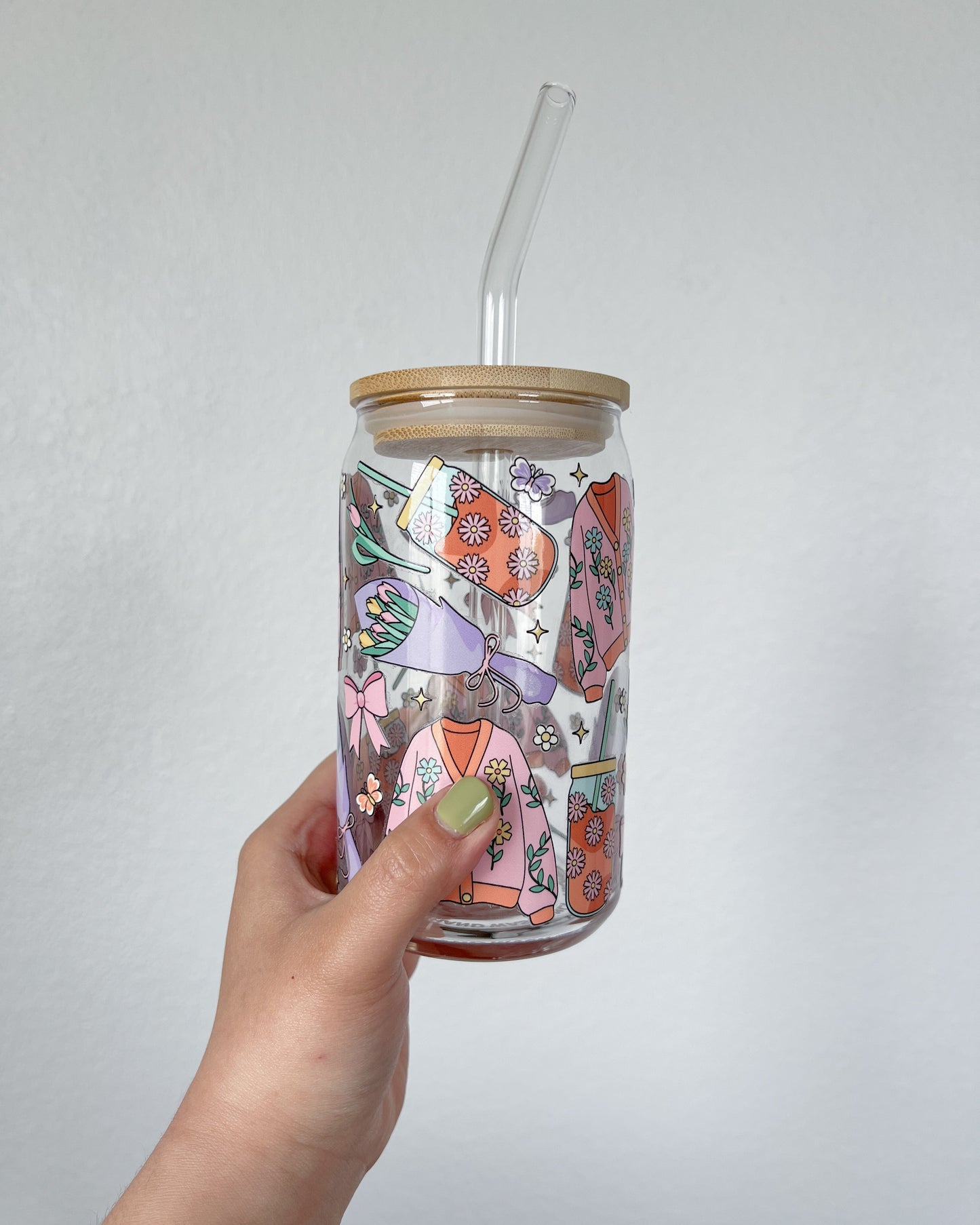 16 oz. Glass Cup, Cozy Wildflower