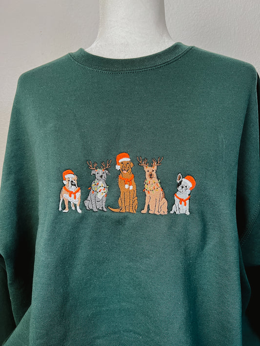 Christmas Dogs Embroidered Crewneck