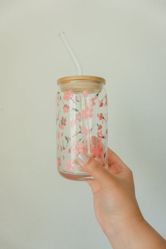 16 oz. Glass Cup, Cherry Blossom